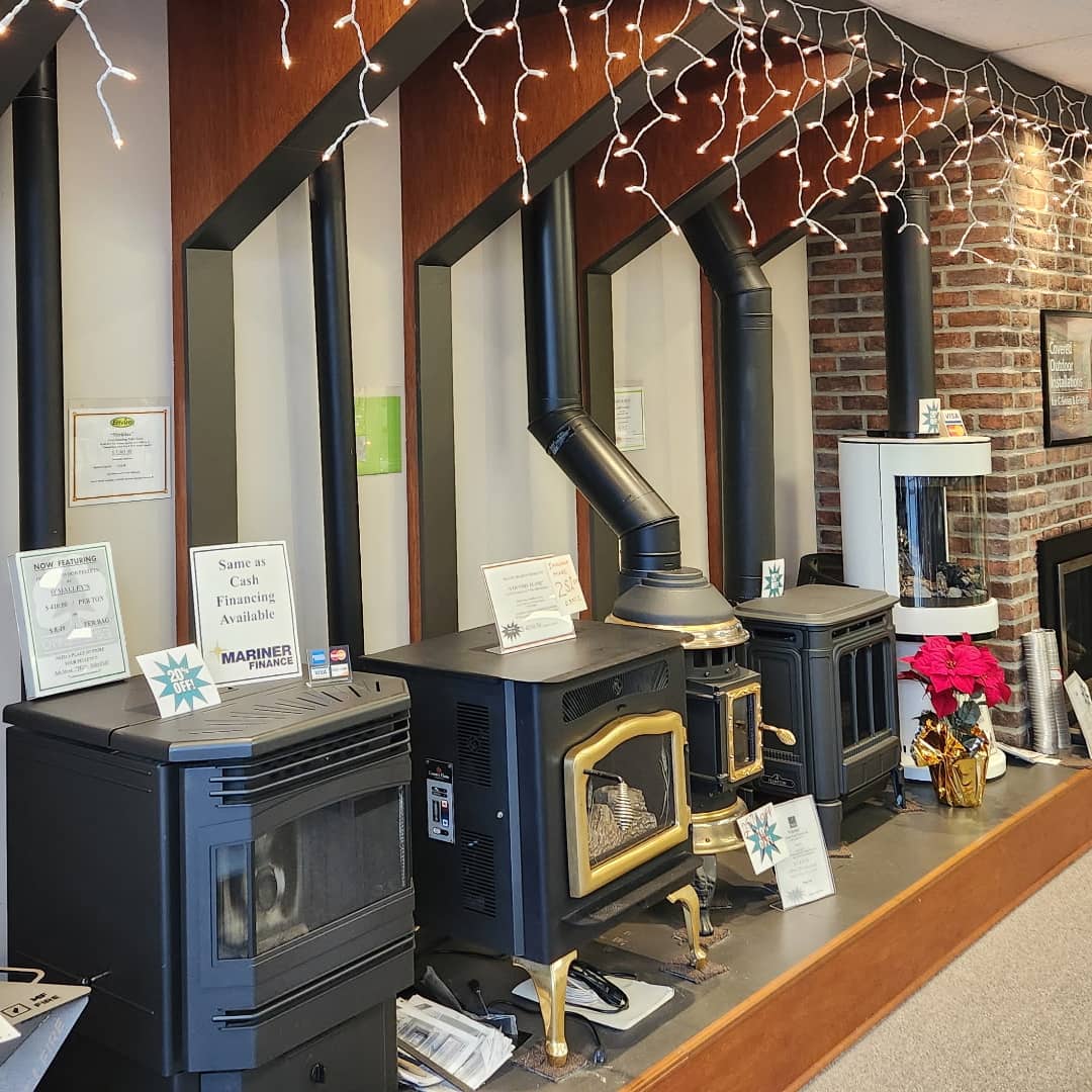 Wood, pellet, and gas stoves on display at Ace of Diamonds Chimney